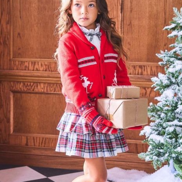 Janie and Jack Size 12-18 Months Fair Isle Reindeer Cardigan Bradbury Red - Picture 10 of 11